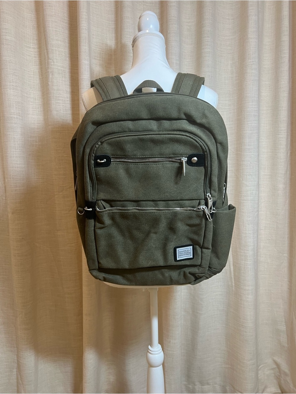 Travelon Olive Canvas Backpack with Multiple Front Pockets